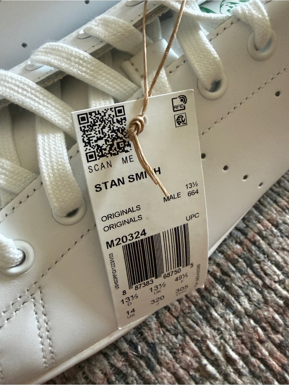 ADIDAS Men’s Stan Smith Sneakers with Green Heel Tab -size 14 US - Picture 2 of 6